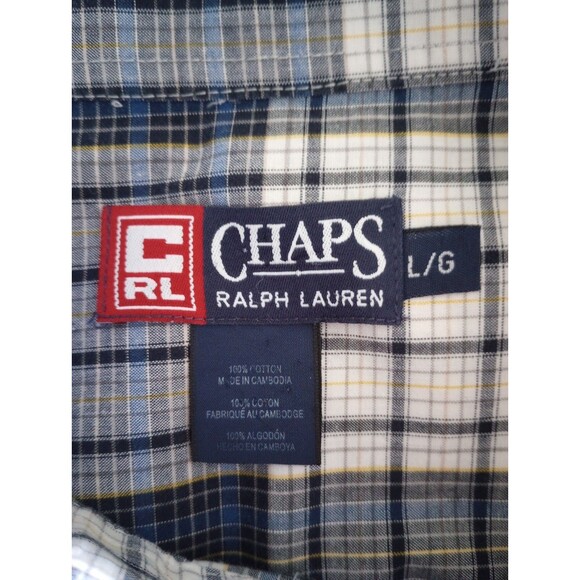 Chaps by Ralph Lauren Men's Shirt L Blue/White Plaid Long Sleeve Button Up - Picture 6 of 8